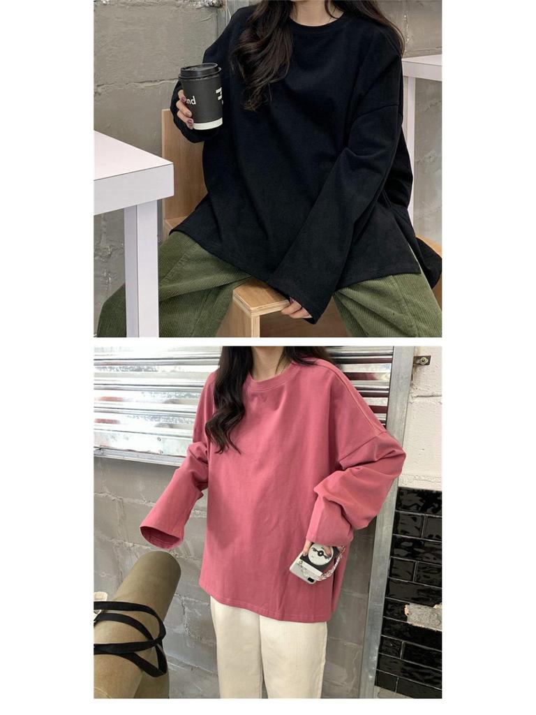 2024 Autumn Women's Korean Style Colorblock Long Sleeve Loose Top