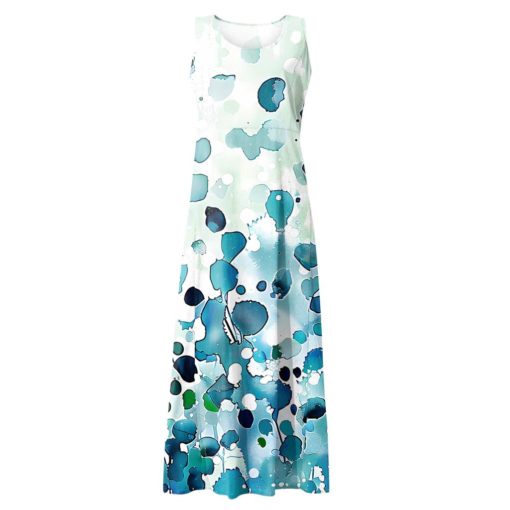 Šaty bez rukávů pro ženy Dámské léto Ležérní móda Potištěné šaty bez rukávů s kulatým výstřihem a kapsou