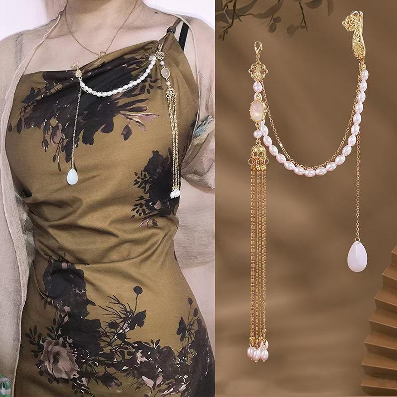 Imitationsperle Damen Hanfu Ornament Schmuck Langer Hängender Quaste Cheongsam Accessoires Legierung Cheongsam Gepresstes Revers