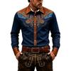 Camisa Occidental para Hombre Retro Estampado 3D Bordada Manga Larga Ajuste Top de Fiesta