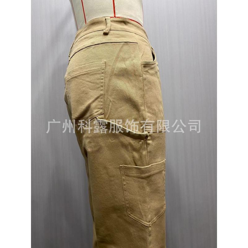Damen lockere lässige High-Waist gerade Hosen mit sechs Taschen Cargo-Hosen