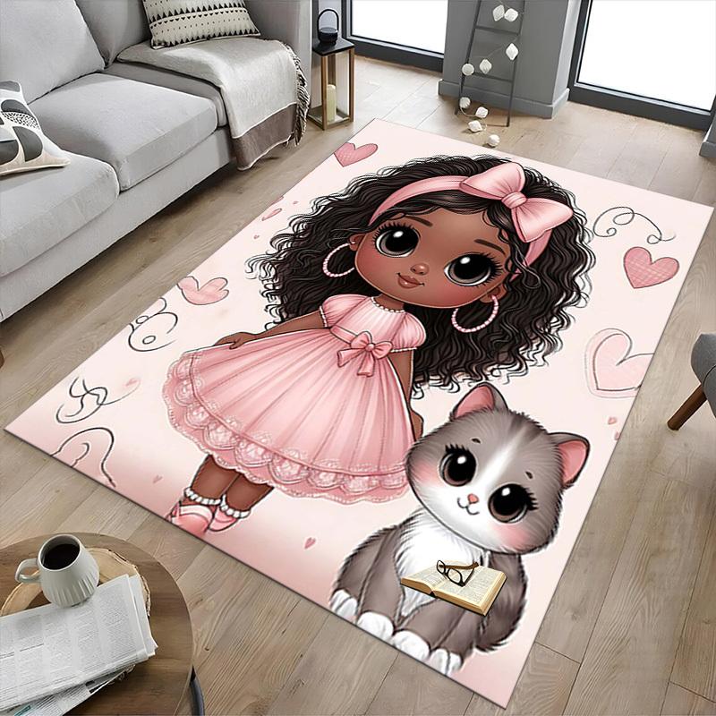 1PC Girl Cat Anti-slip carpet, suitable for Office, bedroomand playrooms. It can also be used as a sofa footrest cover-W70