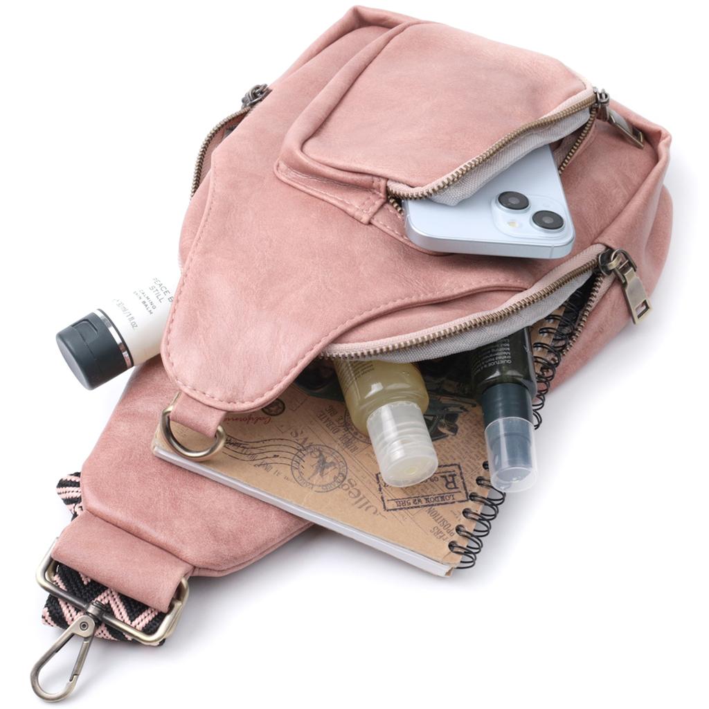 Women's Bag with an Accent On a Textile Strap Made of Smooth Eco-leather VINTAGE Bag 22772 Pink