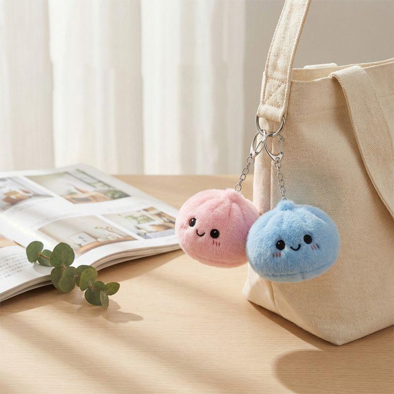 Cute Steamed Bun Shaped Squishy Plush Keychain Stress Relief Bag Pendant Small Gift