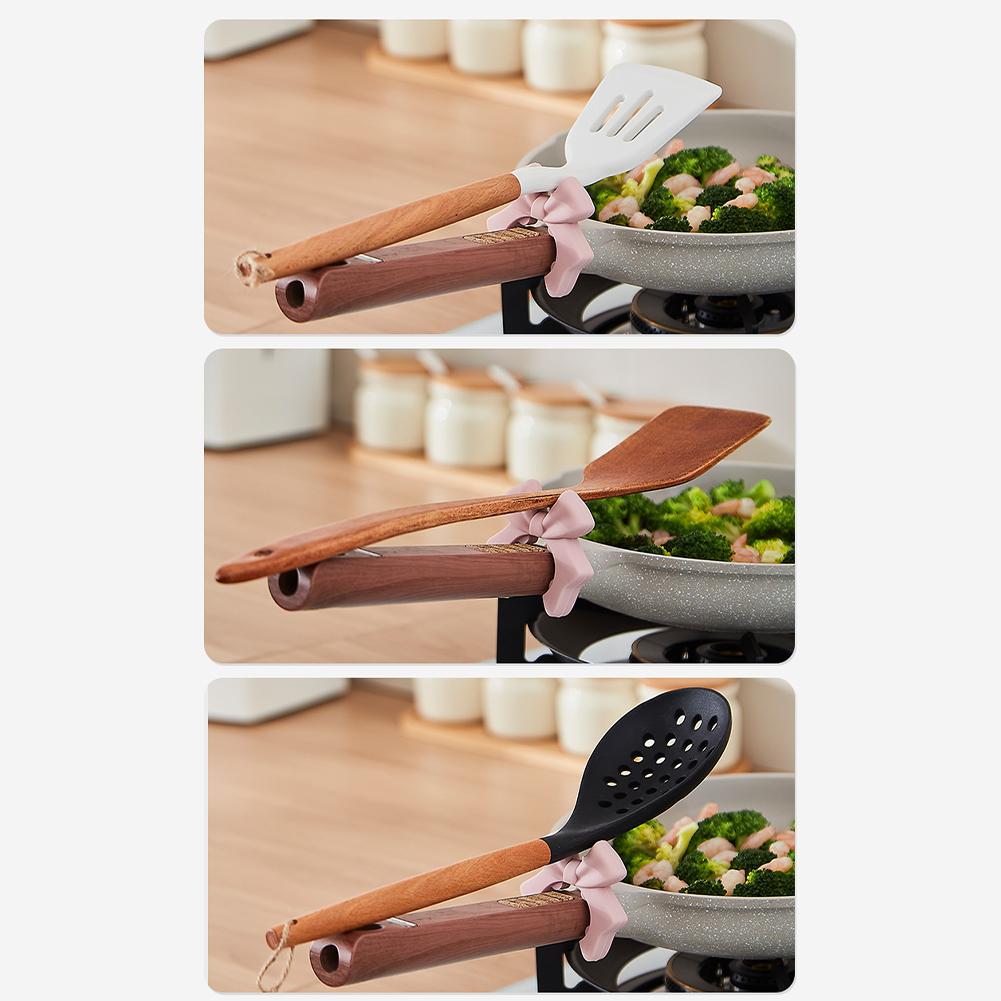 1/2/3Pcs Silicone Spoon Holder Bow Heat-Resistant  Anti-Scalding Utensil Holder Bow Spill Stopper for Spoon Cooking Utensil