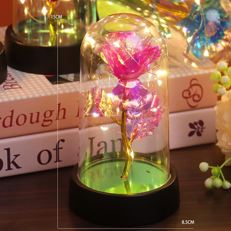 Gold Foil Rose Glass Dome Night Light - Everlasting Flower Valentine's & Birthday Creative Gift Ornament