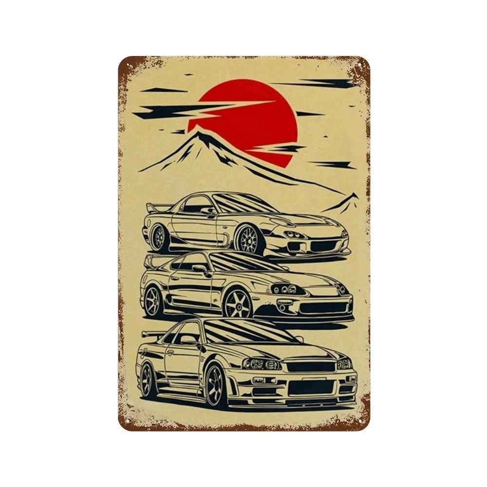 

Vintage Japanese Cars Samurai Poster Metal Tin Sign Plaque Japan Racing Home Club Jdm Car Gtr Anime Moon Decor Wall Aesthetic 20x30cm（7.8x11.8inch）
