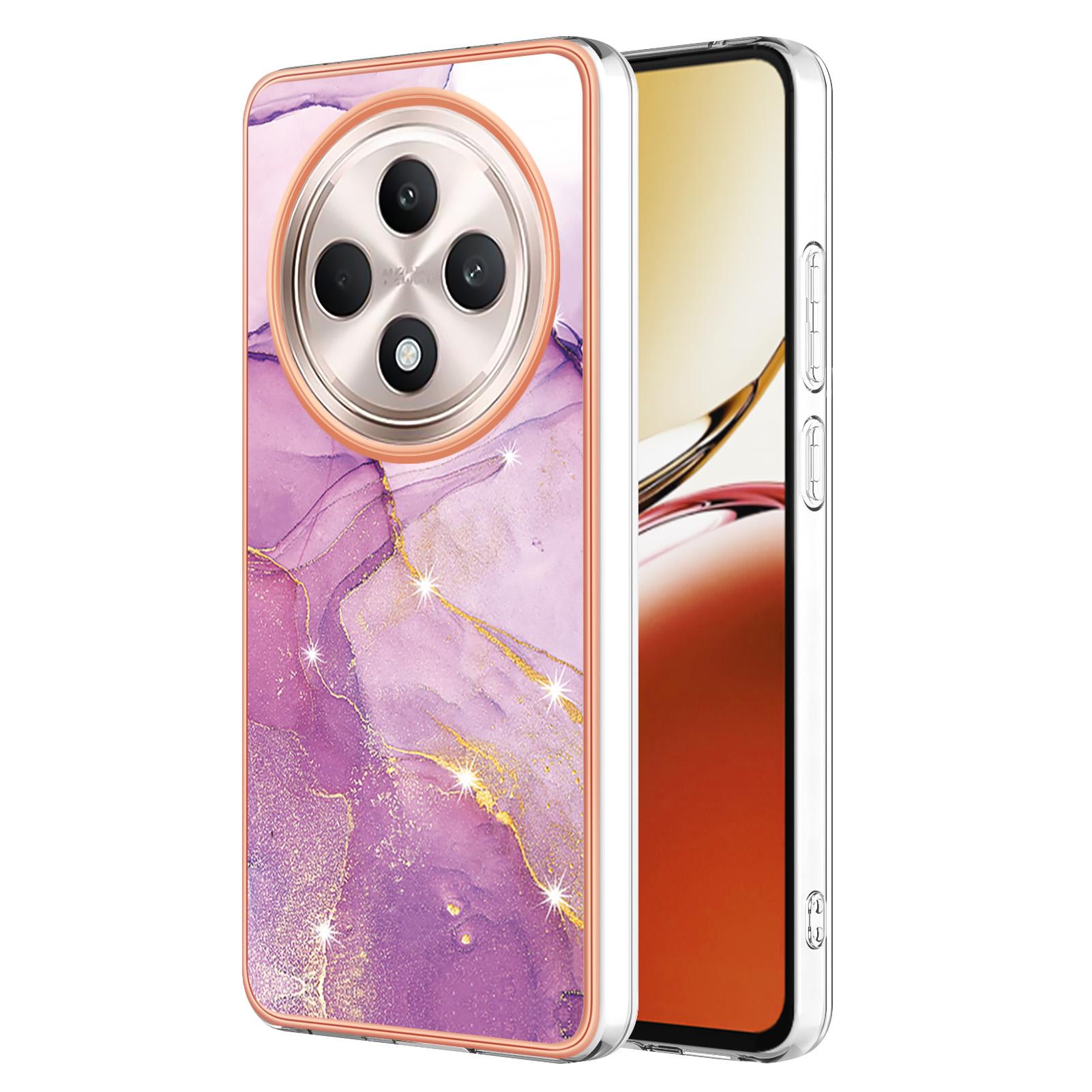

For Oppo Reno12 F 5G/Oppo Reno12 F 4G TPU Case with IMD Marble Pattern Electroplated Back Cover Purple 001