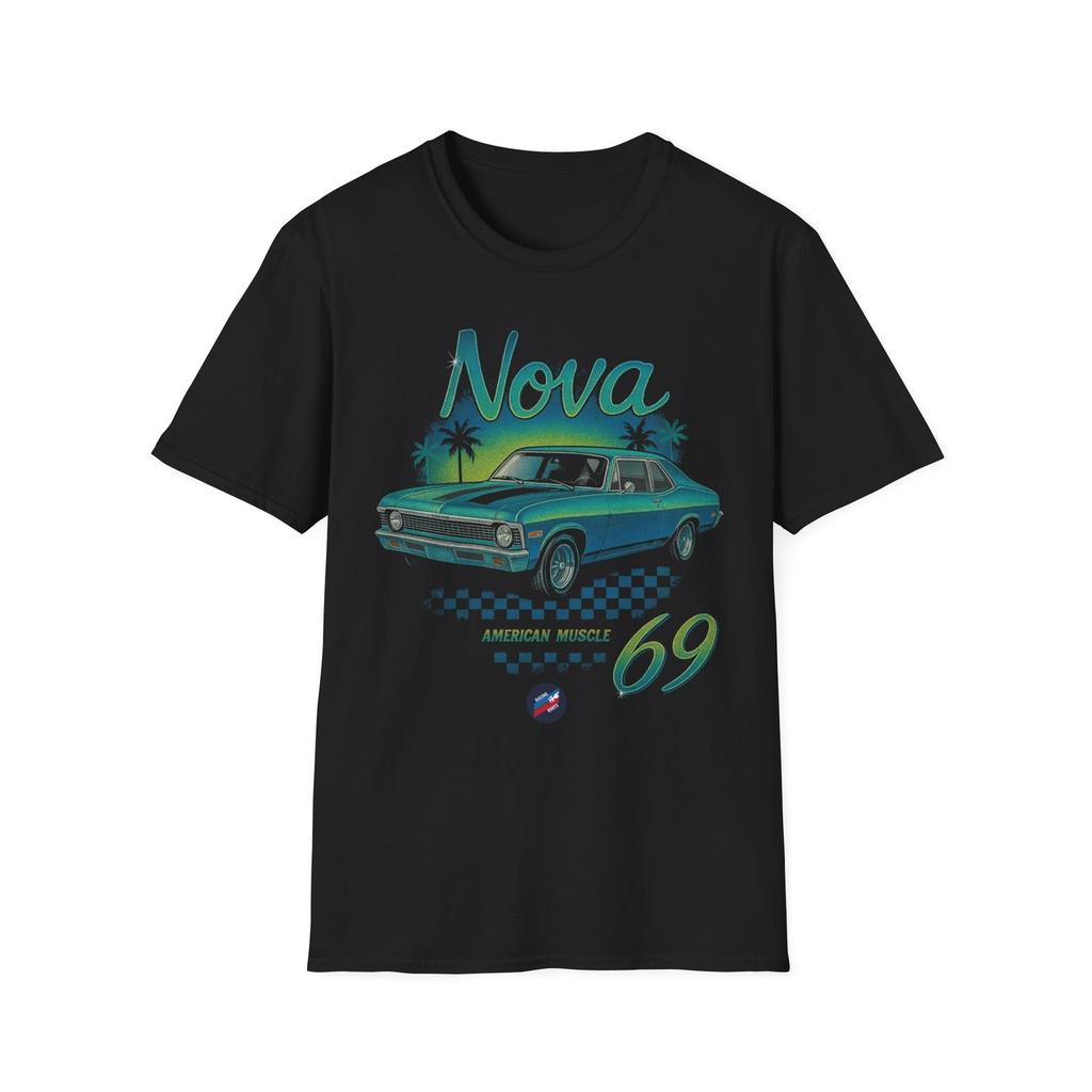 1969 Nova T-Shirt – Classic Chevy Muscle Car Tee Retro Palm Tree Graphic