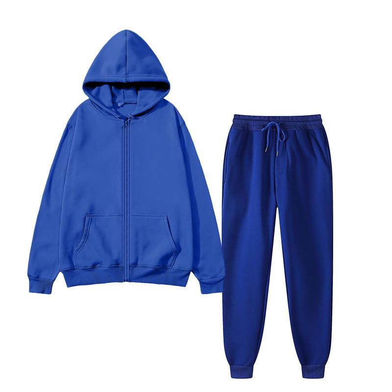 Womens Fleece Hooded Zip Tracksuit Loose Fit Solid Color Sportswear Set