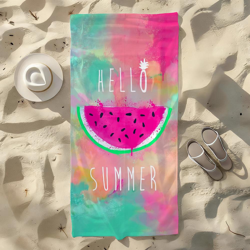 

Hello Summer Watermelon Print Towel For Swim Yoga Gym Quick Drying Soft and skin-friendly Beach Towels All-Season W30*H60(CM)