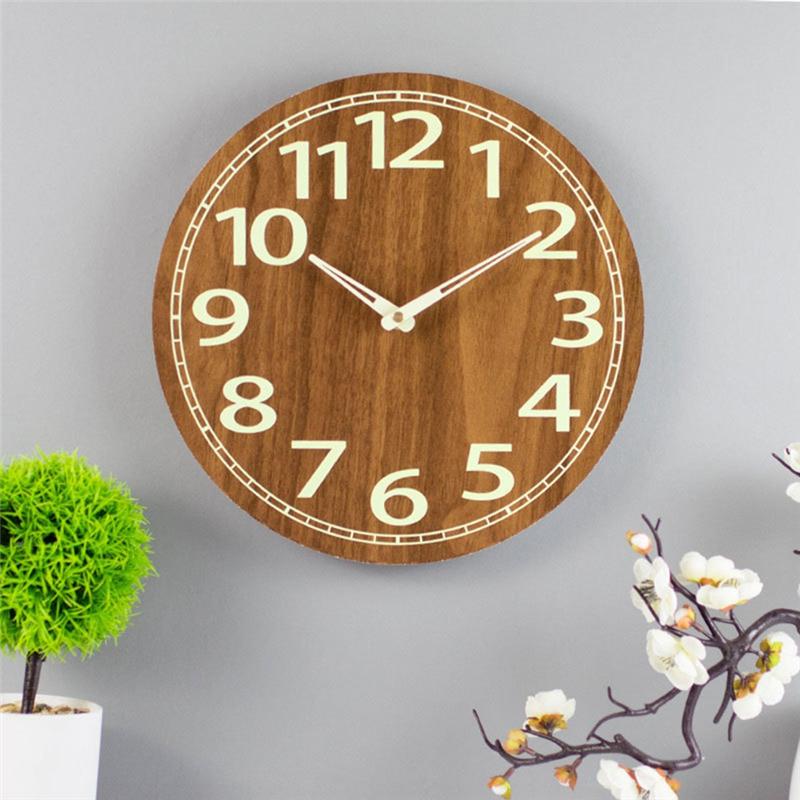 Wooden Glow In The Dark Clock, 12 Inch Silent Non-Ticking, Energy-Absorbing Luminous Wall Clock For Bedroom Living Room-A87Q