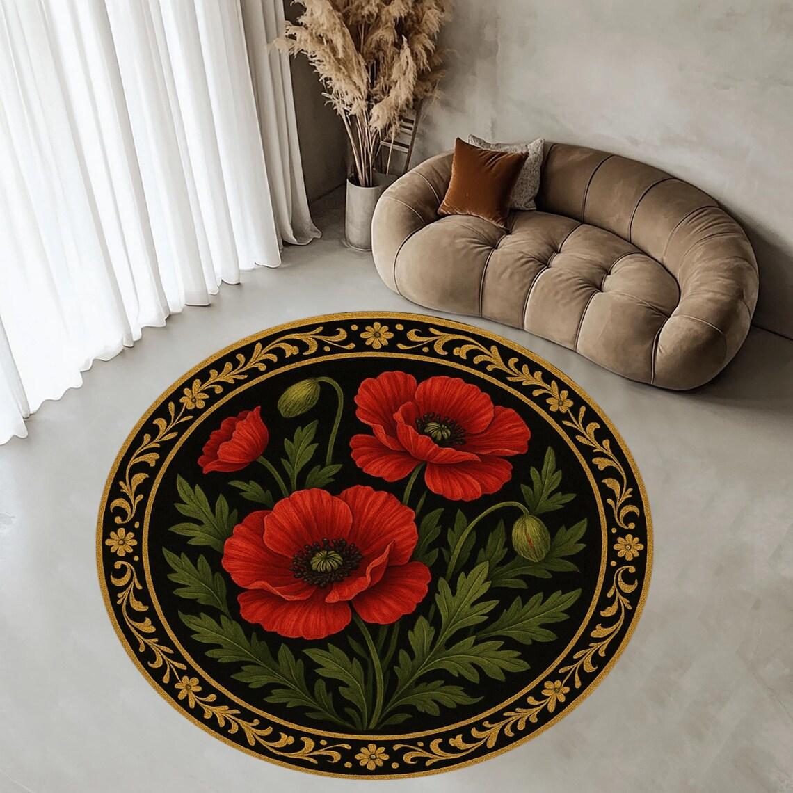 Круглый ковер с красными маками, Круглый цветочный ковер, Круглый ковер с цветами, Круглый ковер с цветочным узором, Круглый ковер с цветами, Круглый ковер с цветами 40x40cm