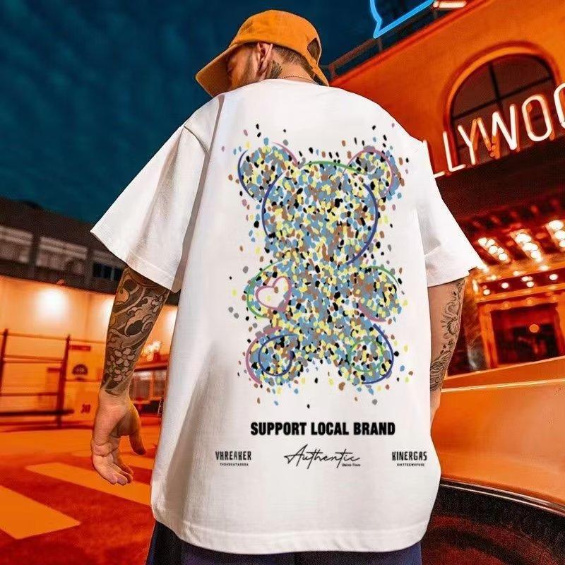 Anime Bear Print T Shirt Men's T-Shirt Fashion Casual Short Sleeve Summer Breathable T-shirt Streetwear