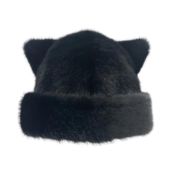 Winter Hat Solid Color Bear Ear Decor Windproof Warm Knitted Hat Lightweight Breathable Thermal Hat Cold Weather Headwear