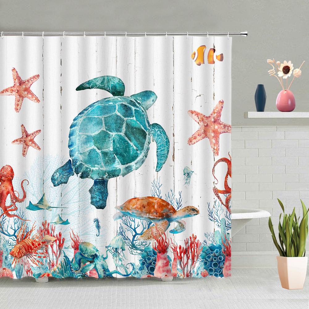 Meerjungfrau Oktopus Duschvorhang Set Abstrakt Ozean Nautisch Fantasy Tiere Tentakel Meeresschildkröte Badezimmer Vorhänge Badezimmer Dekor Sets