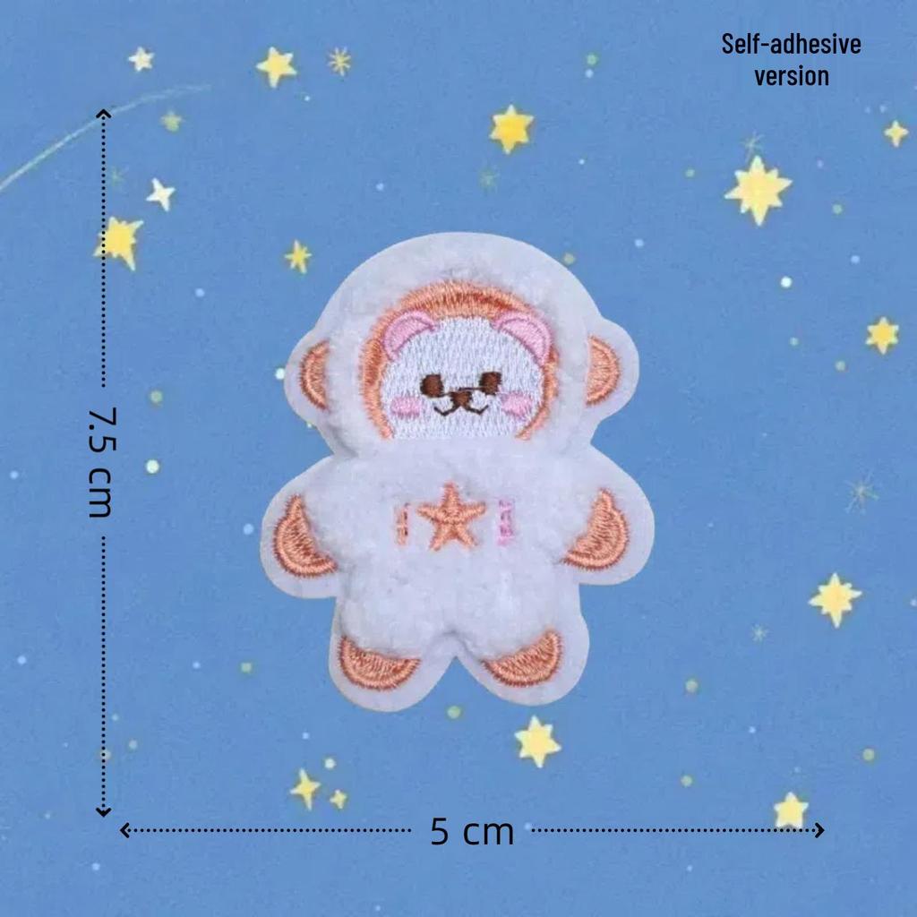 Adhesive Cartoon Bear Head Embroidery Patch - No-Sew, DIY Decorative Sticker for Clothing