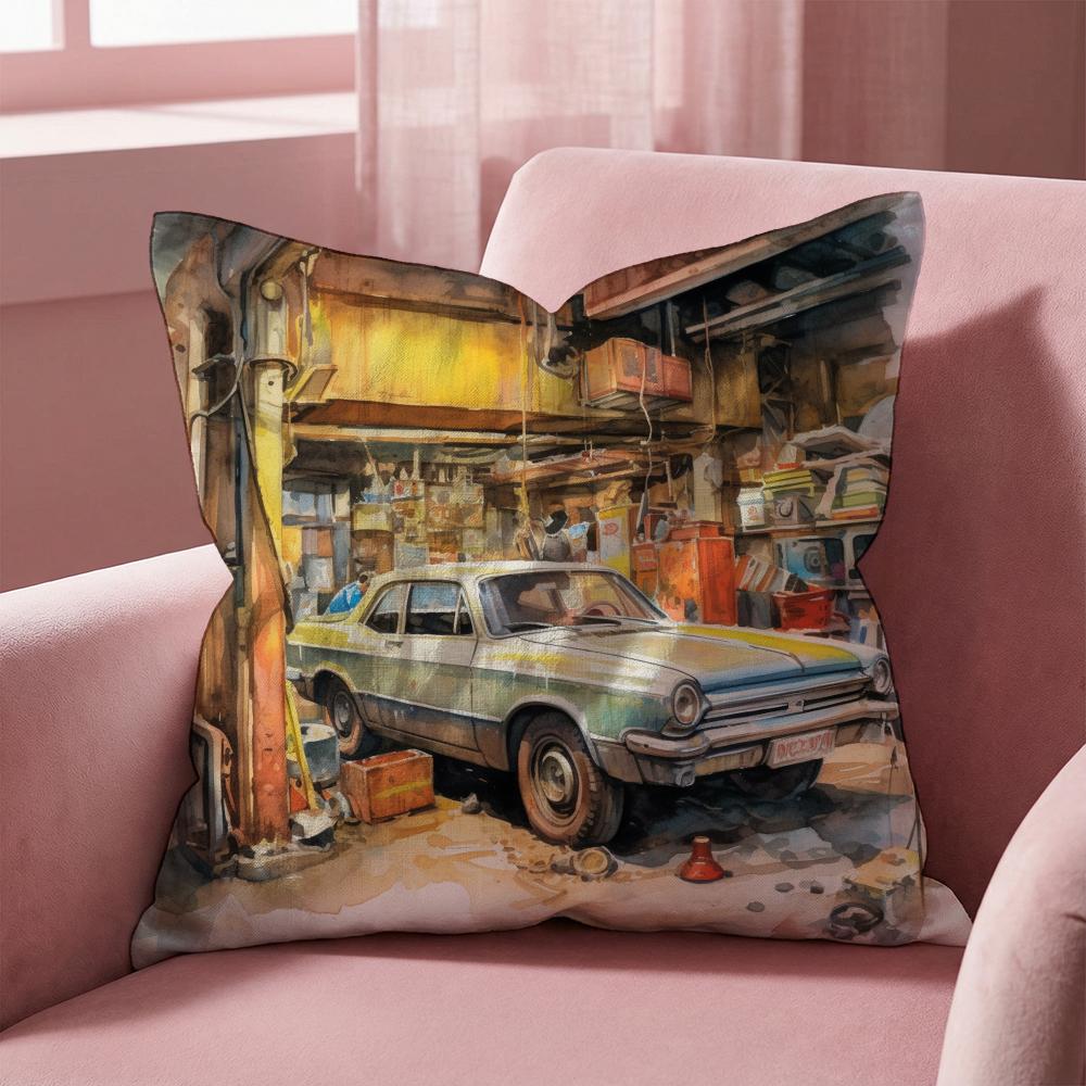 

Watercolor Vintage Car Cushion Cover Multi-Scene Pillow Cover for Home & Car - Reversible, Soft & Durable for Daily Use 30cmx30cm