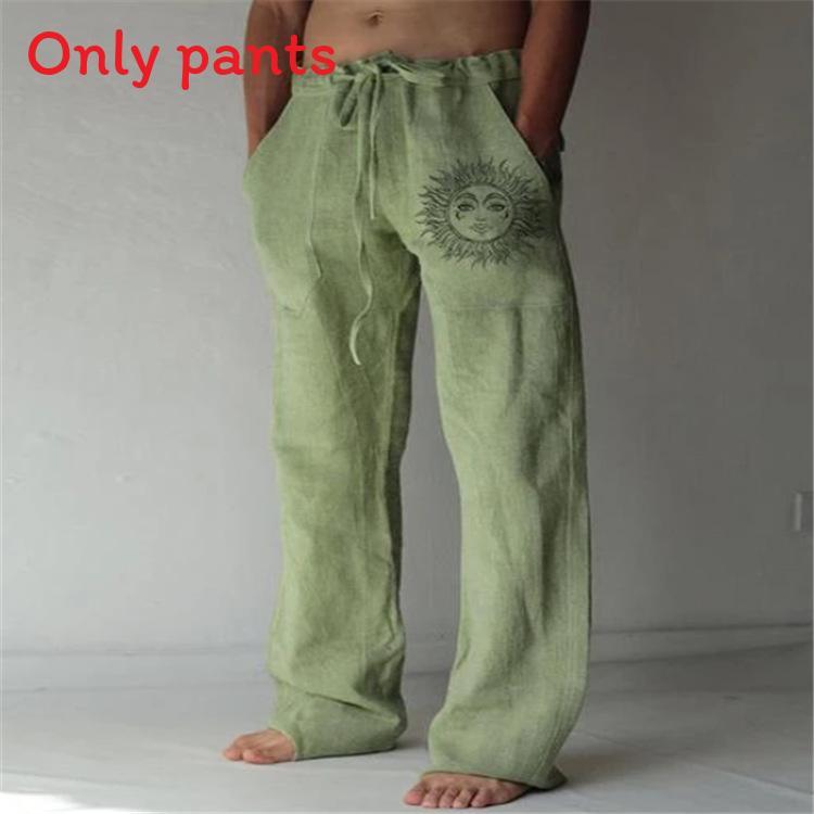 Casual Pants For Men With Printed Cotton Linen Fabric For Spring Urban Style Comfort