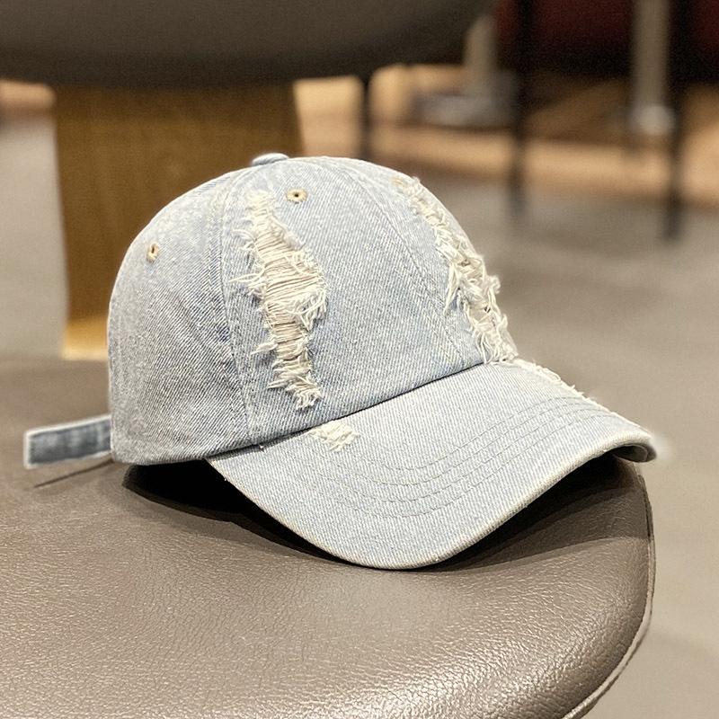Washed Denim Baseball Caps Women Vintage Holed Distressed Cap Fashion Sports Denim Hats Plain Women Men Dad Caps
