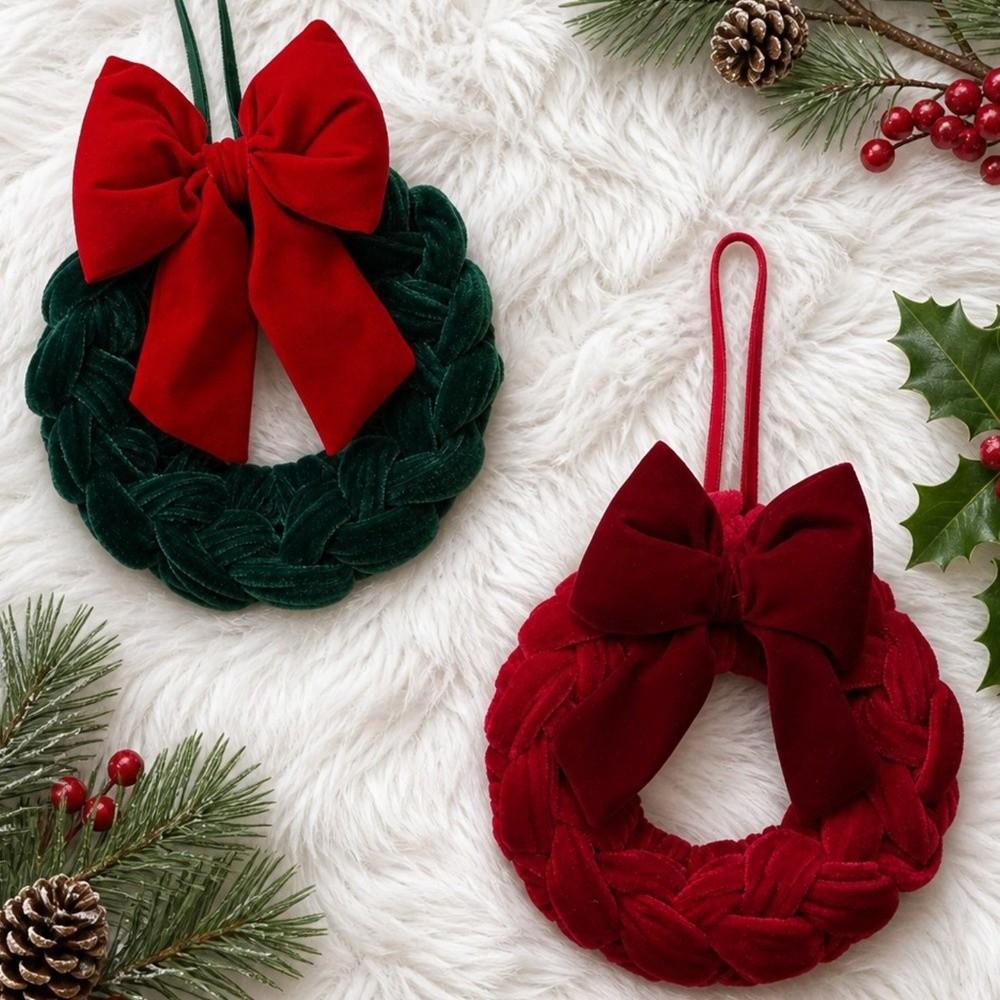 Handmade Bowknot Wreath Hanging Ornament Round Christmas Wreath Door Decor  New Year