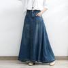 Plus Size Denim Langer Rock Damen Herbst Dünn Drapiert Halblang A-Linie Regenschirmrock Hohe Taille