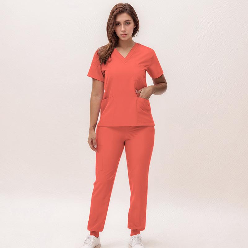 Stretchy Nurse Uniforms V-neck Top Jogger Pants Scrub Sets Surgical Workwear Dentist Nursing Suit Hospital Doctor Outfit S21