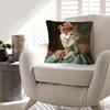 2D Flat- # Victorian Royal Cat Throw Pillow Cover, Elegant Floral Decorative Pillow Case For Sofa Bedroom Living Room