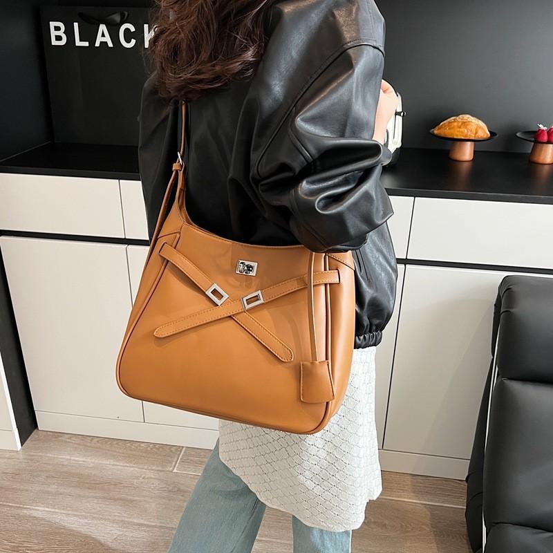 Solid Color Pu Bag Women Lock Closure Inner Zipper Pocket Daily Travel Bags