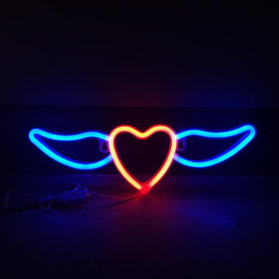 Flying Heart Neon Light Wings Design Kreativ form USB/batteridrevet neonskilt LED-lampe Festdekorasjon