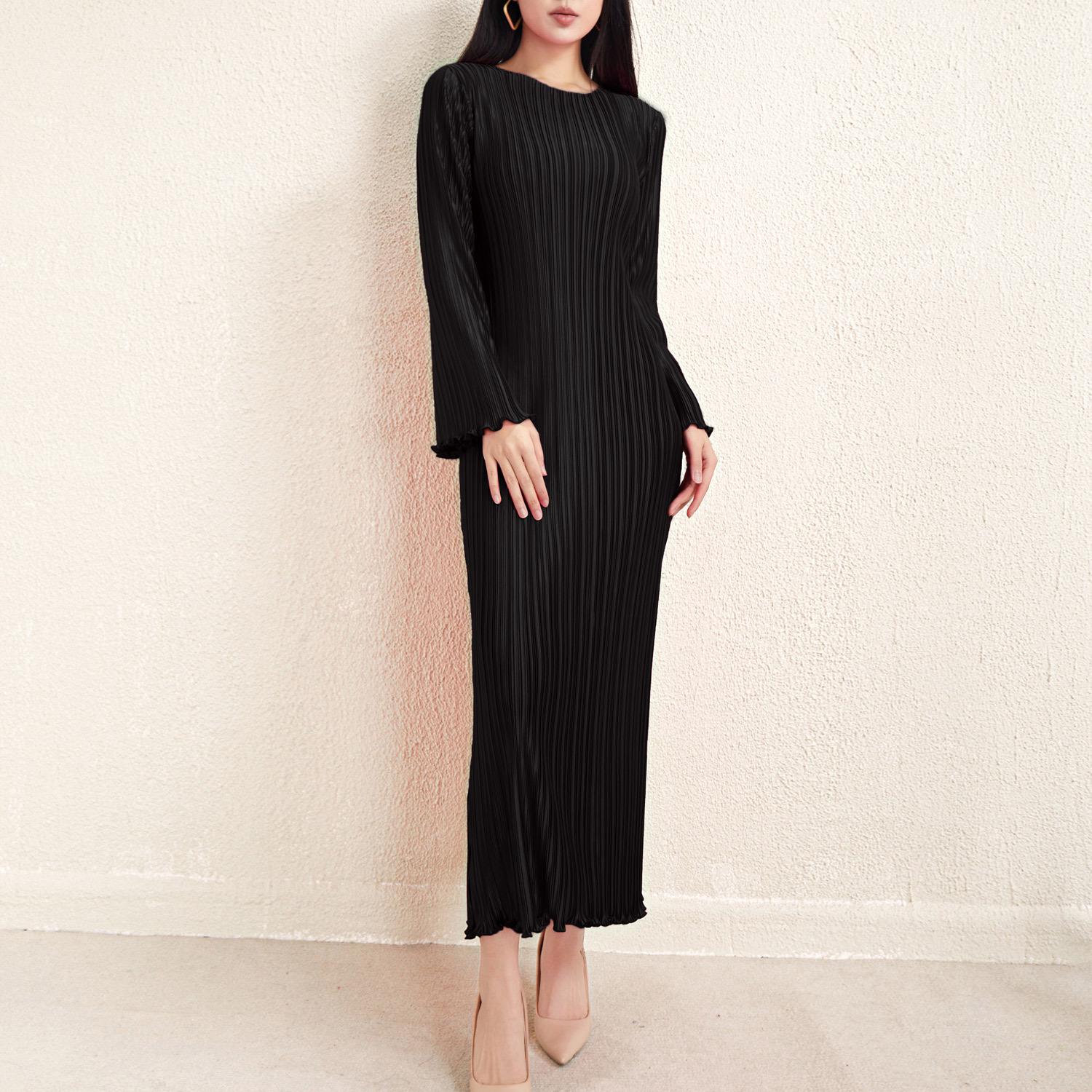 

Весна 2024 Французское Ретро Платье-миди со шнуровкой и плиссировкой One Size (90-160) чёрный