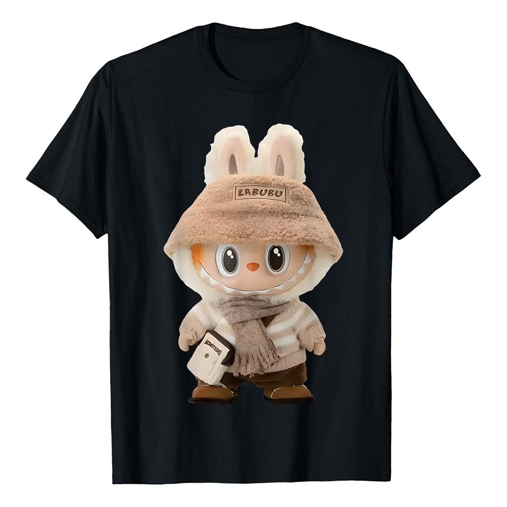 Ladies T-shirt Labubu Cute Printed Trendy Top Round Neck Loose Sports Casual Short Sleeve