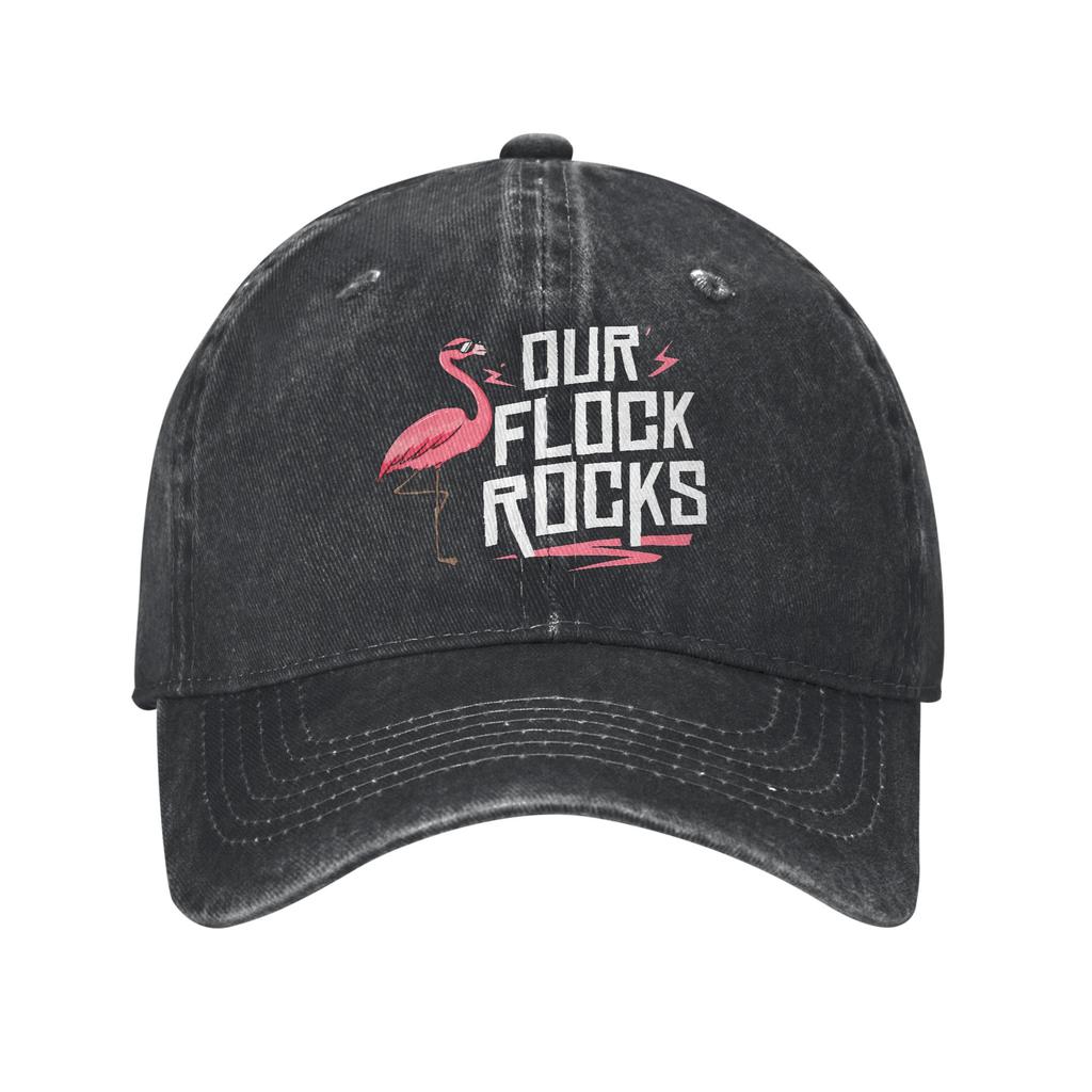 Fashion Our Flock Rocks Flamingo Baseball Caps Unisex Women Distressed Cotton Sun Cap Outdoor All Seasons Travel Gift Caps Hat