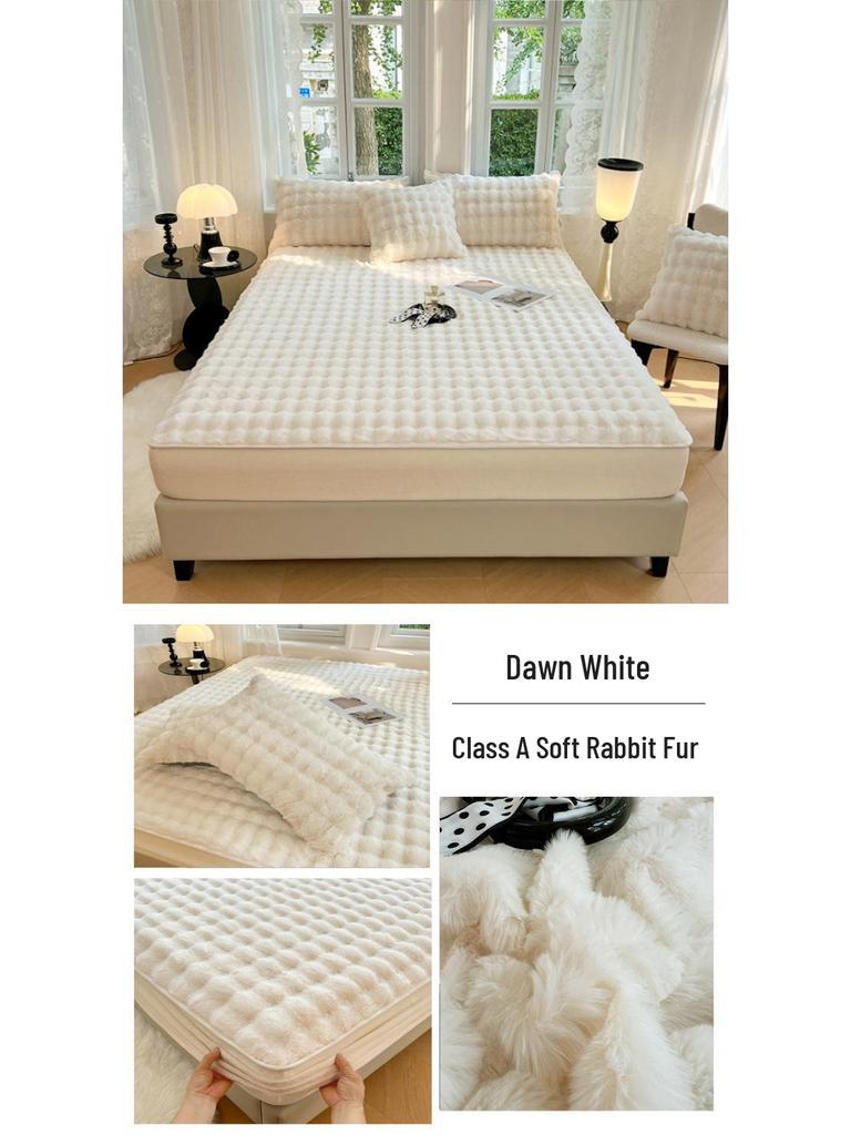 Luxurious Faux Rabbit Fur Bed Skirt & Velvet Mattress Protector