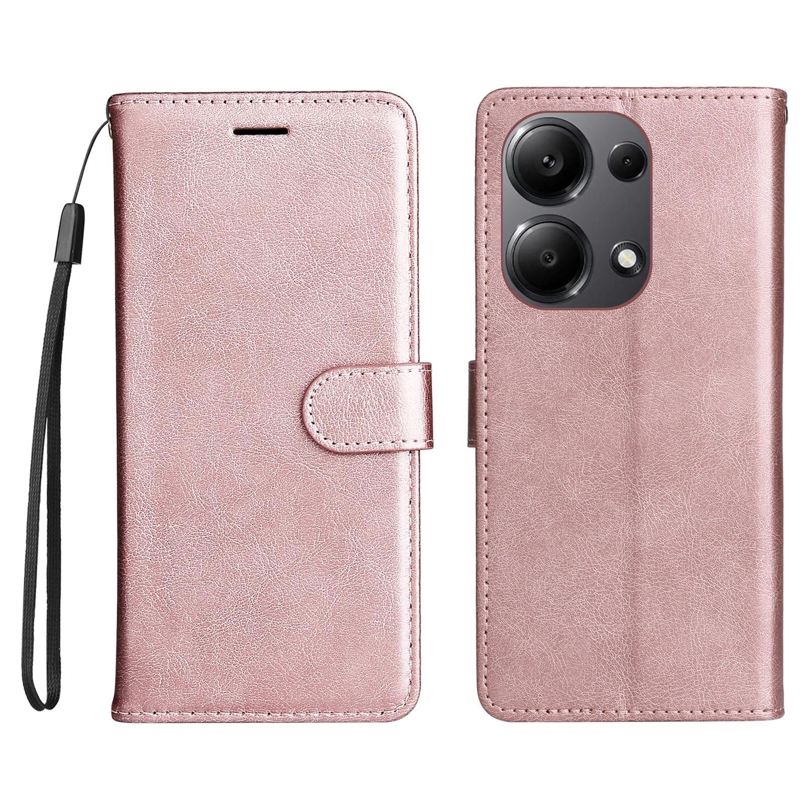

For Xiaomi Redmi Note 13 Pro 4G/Note 14S 4G/Poco M6 Pro 4G Case Solid Color Leather Mobile Cover Wallet Stand with Strap F