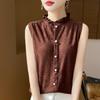 Women's Spring and Autumn New Retro Style Half-high Round Neck Wooden Ear Edge Jacquard Hollow Loose Sleeveless Vests
