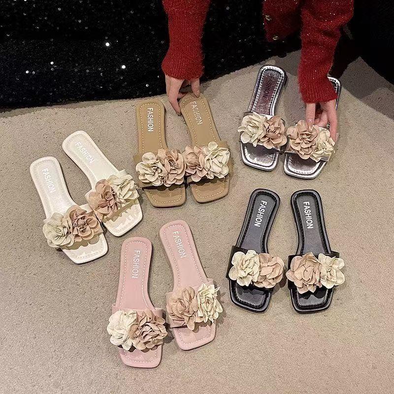 Flat-bottomed Beach Fairy Flower Girl One-word Sandals 2025 Summer New Outer Wear Holiday Seaside with Skirt Slippers