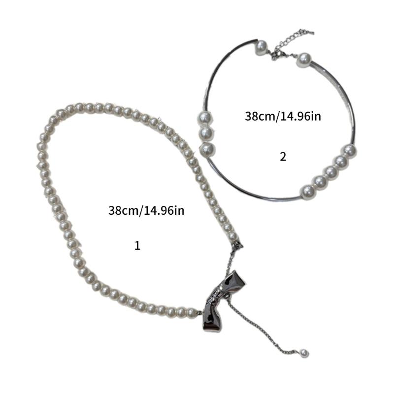 Fashion Elegant Metal Bowknot Tassels Necklace Pearl Beaded Clavicle Chain Choker Necklace Statement Jewelry Neck Chain