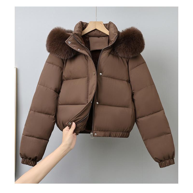 Women S Short Winter Thick Cotton Puffer Jacket With Fur Collar