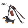 Backpack Decoration Charm Faux Leather Dachshund Keychain Pendant, Cartoon Dog Hanging Theme Key Ring Decor with Braided Rope, Handbag Decorative