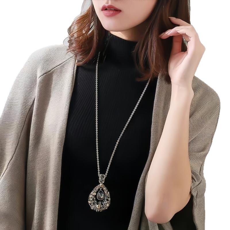 [HF]#1Pc Fashion Clothes Pendant Geometric Jewelry Vinatge Crystal Water Drop Sweater Long Necklaces For Women