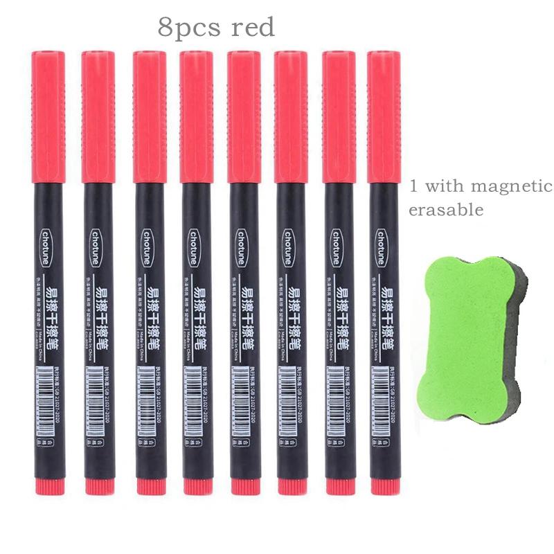 8 buc Marker Whiteboard Șters 0.5mm Vârf Fin Cerneală Neagră/Albastră/Roșie Marker Tablă Școală Birou Artă Scris Papetărie