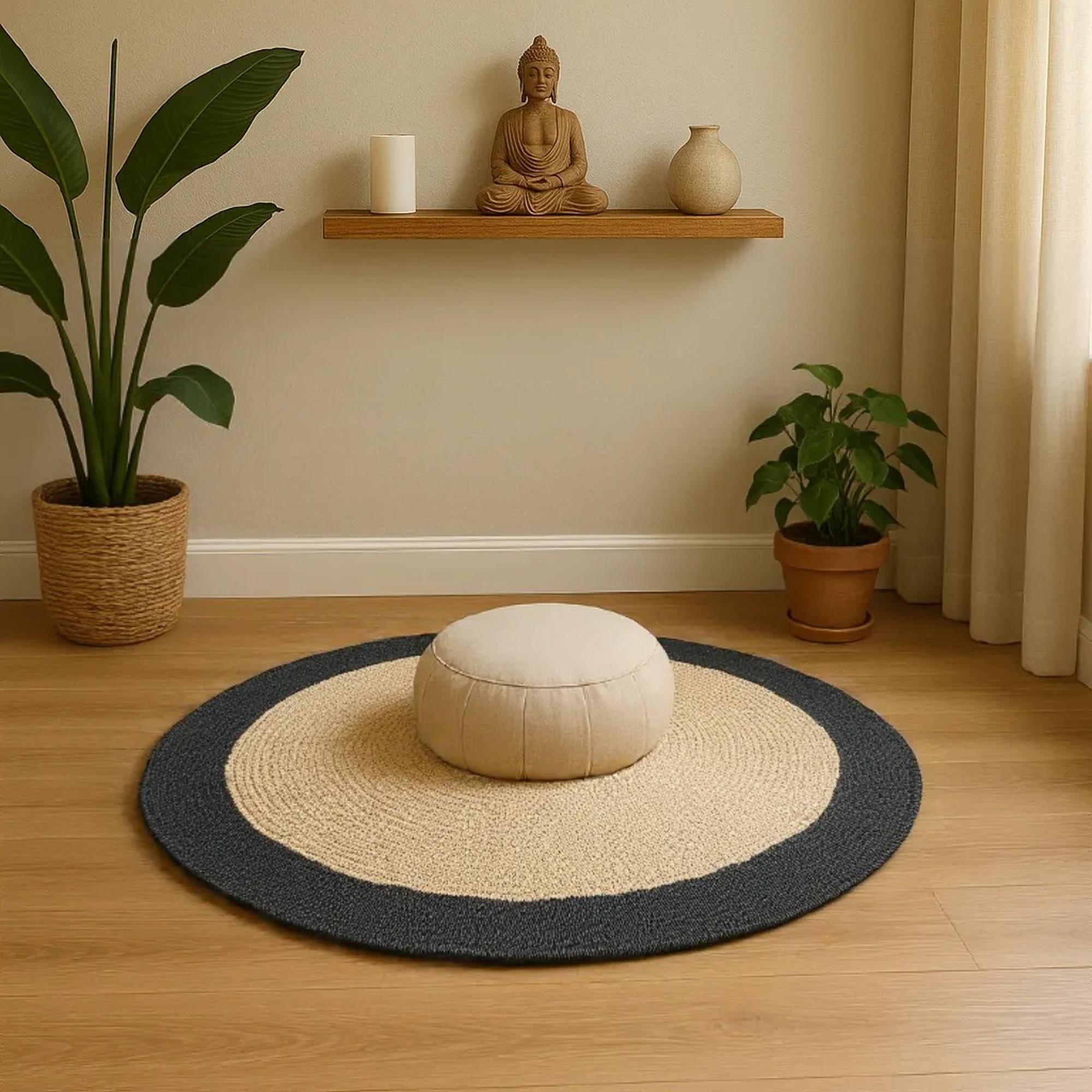 Round banana fiber Rug with black outline 35.5 inch diameter чёрный/естественный