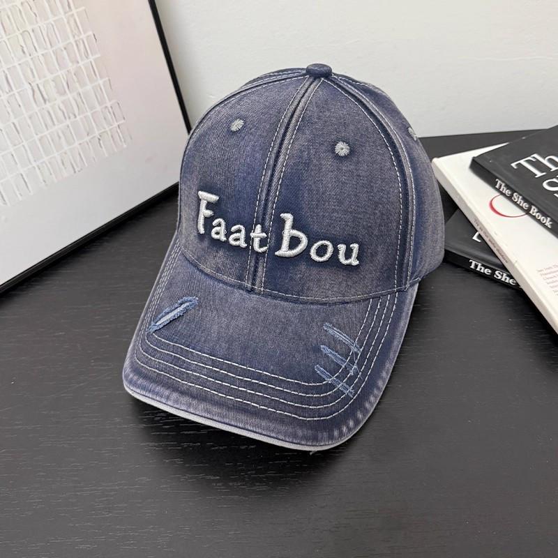 Hat Women'S Spring And Autumn Baseball Cap Alphabet Embroidery Cap Hard Top Big Head Circumference Casual Hat Men'S Ripped Hole