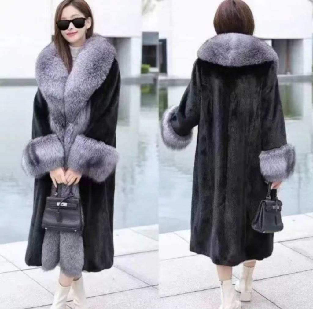 Autumn and winter coat imitation fur coat long imitation fox fur collar women thickened imitation mink coat