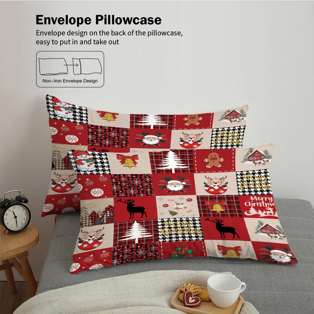 3pcs Checkered Christmas Print Coreless Bedding Set Dormitories Bedrooms Soft and Comfortable Multiple Sizes Machine Washable