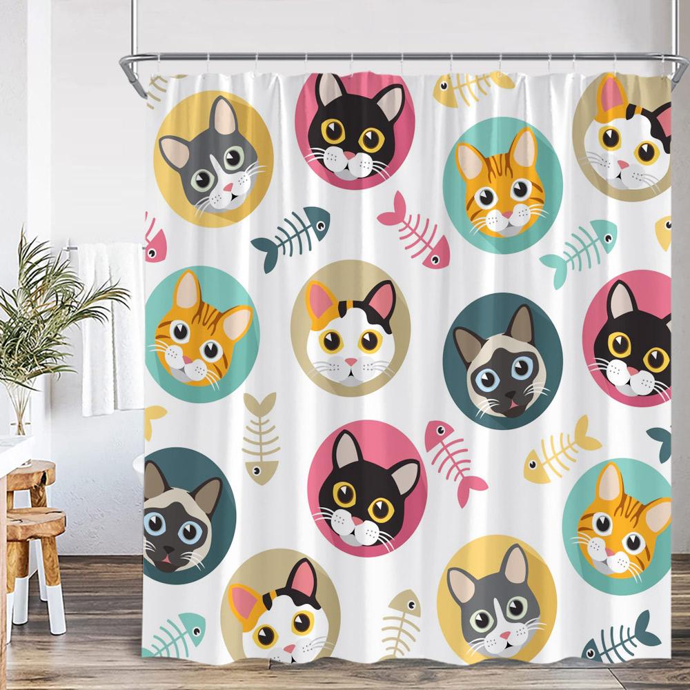Cartoon Kids Bath Curtains Birds Rainbow Unicorns Cute Cats Fish Funny Animals Bathroom Decortaion Shower Curtain With Hooks