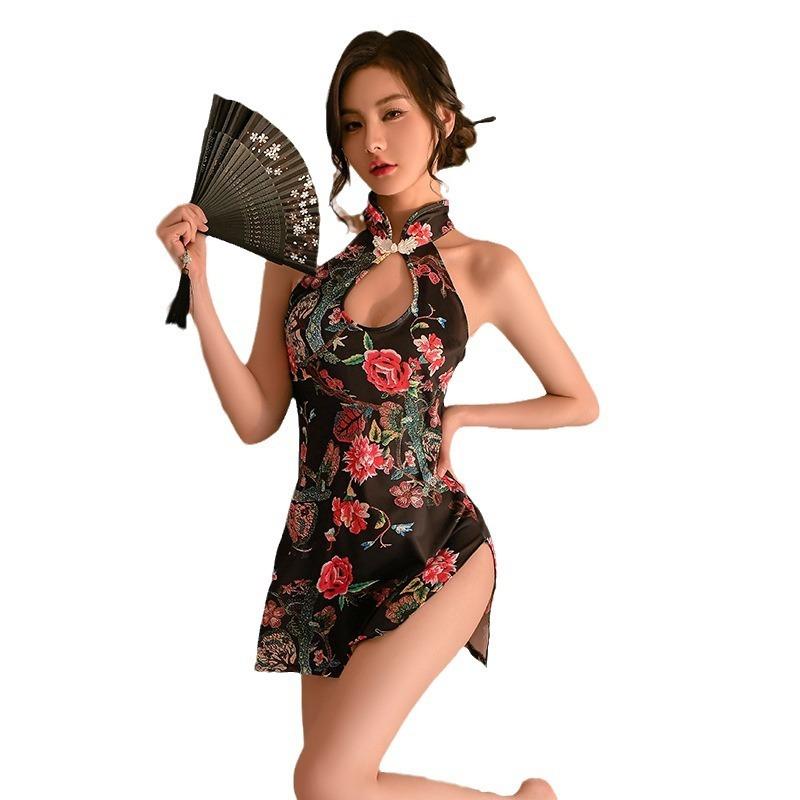 Large Size Erotic Underwear Split Fork Waist Sexy Cheongsam Sleeveless Couple Teasing Retro Erotic Cheongsam Free