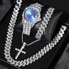 Men's Watch Bracelet Necklace Set Hip Hop Quartz Watch Hip Hop Watches Set Diamond Watch