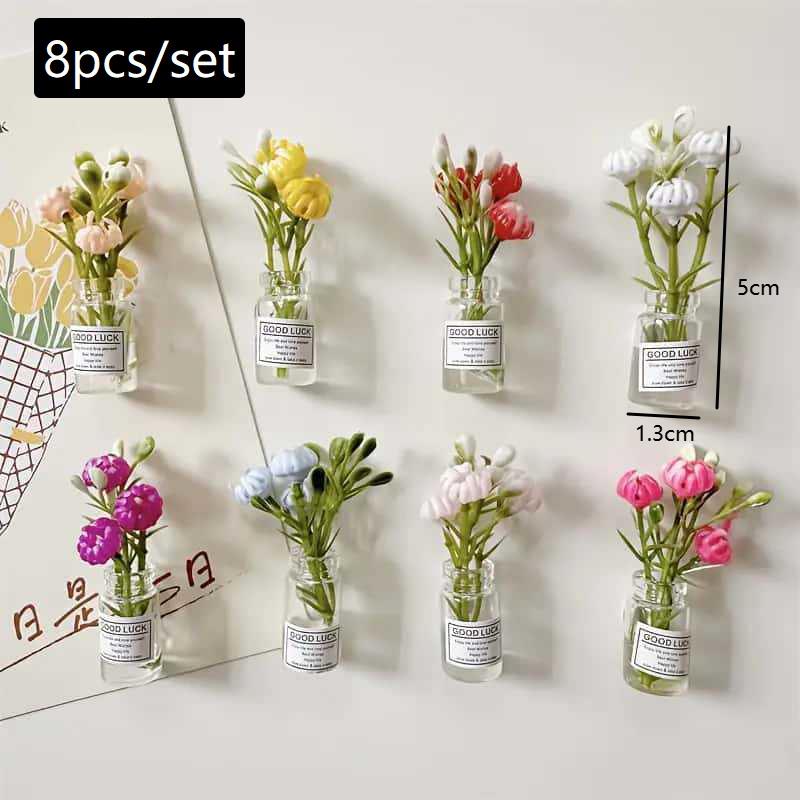 8 ks Mini Malé Magnetky na Vázu Roztomilé Mini Magnetky na Lednici 3D Váza Zábavné Doplňky na Lednici Kuchyňská Dekorace Sváteční Dárek